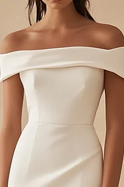 Cetim branco fora do ombro bainha vestido curto de formatura