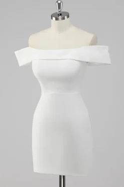Cetim branco fora do ombro bainha vestido curto de formatura