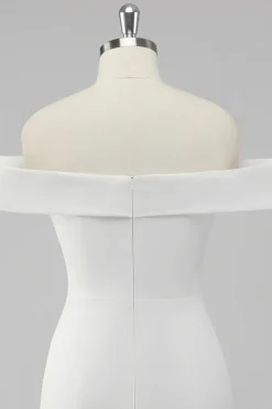 Cetim branco fora do ombro bainha vestido curto de formatura
