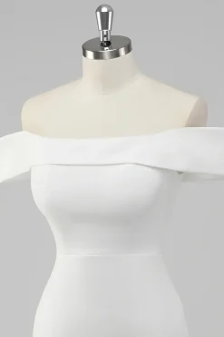 Cetim branco fora do ombro bainha vestido curto de formatura