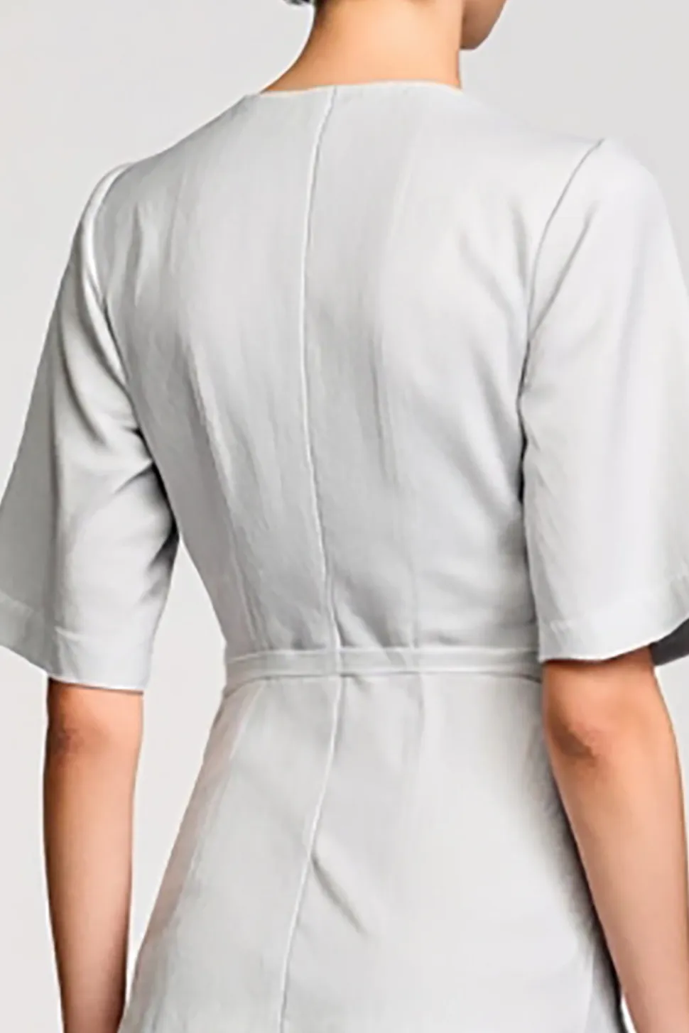 Cetim Cinzento 2 Peças Round Neck Midi Business Suits com Meia Manga