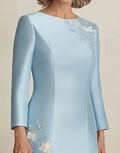 Cetim Céu Azul Coluna Mãe De Vestido De Noiva com Renda