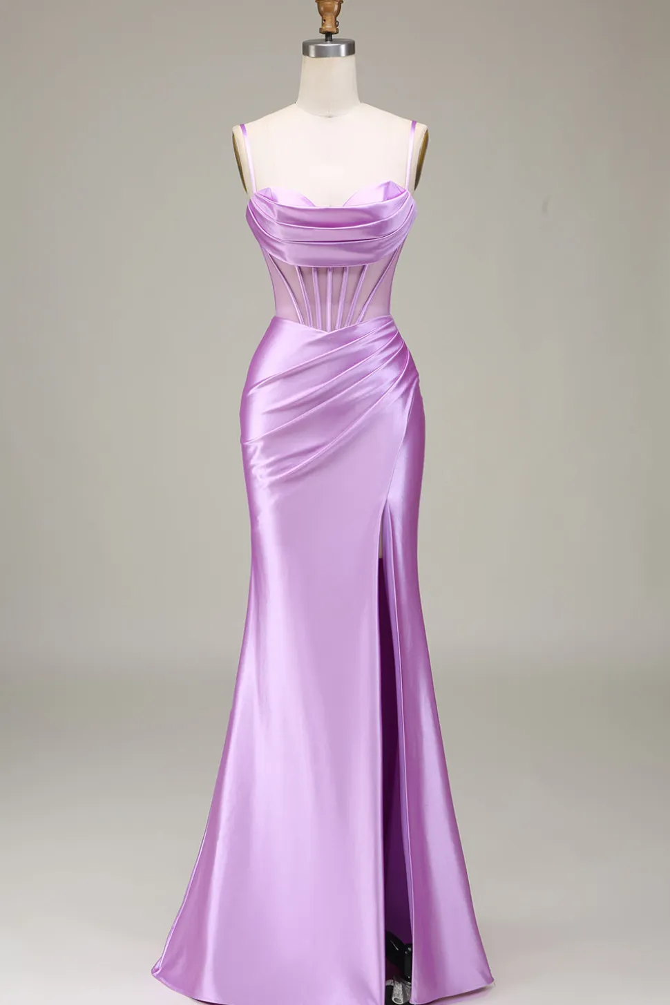 Cetim Esparguete Correias Lilás Vestido de Baile com Espartilho