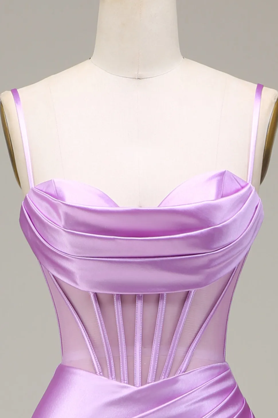 Cetim Esparguete Correias Lilás Vestido de Baile com Espartilho