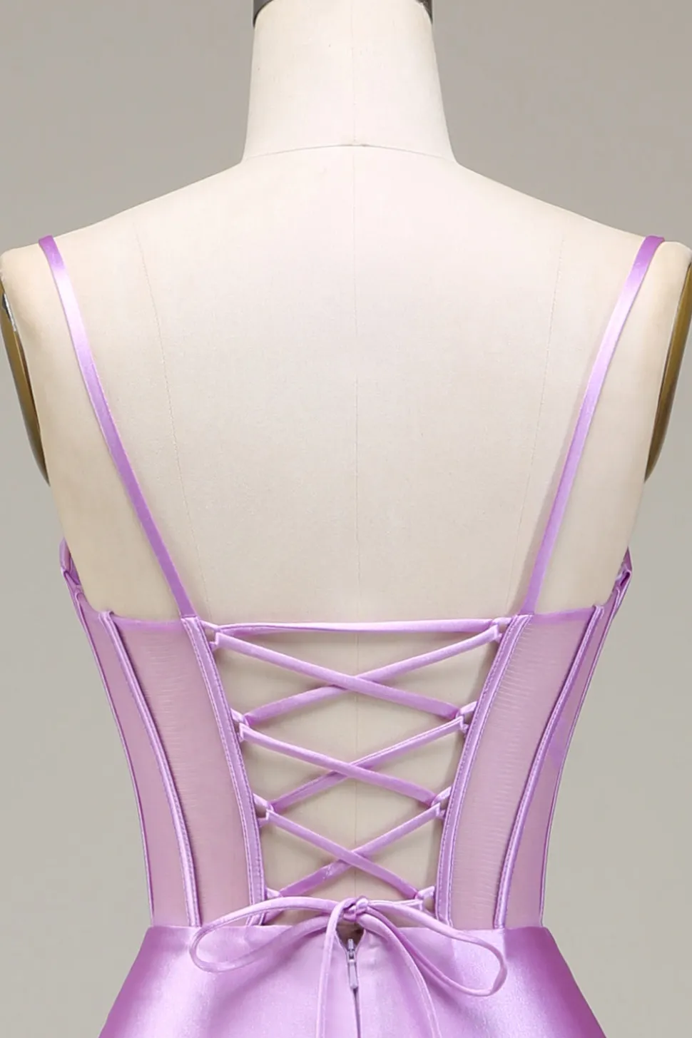 Cetim Esparguete Correias Lilás Vestido de Baile com Espartilho