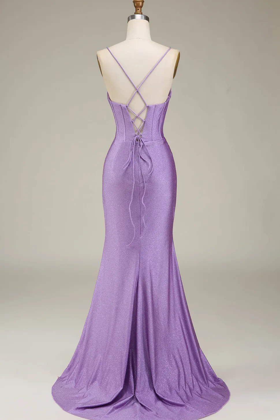 Cetim Esparguete Correias Lilás Vestido de Baile com Espartilho