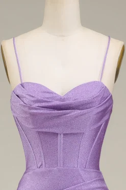 Cetim Esparguete Correias Lilás Vestido de Baile com Espartilho
