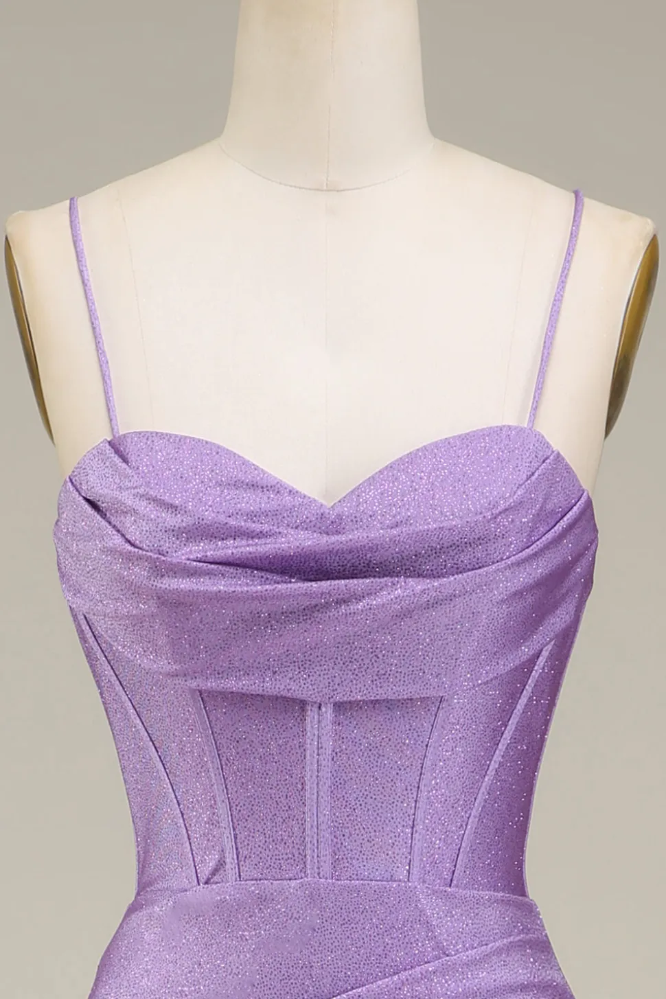 Cetim Esparguete Correias Lilás Vestido de Baile com Espartilho