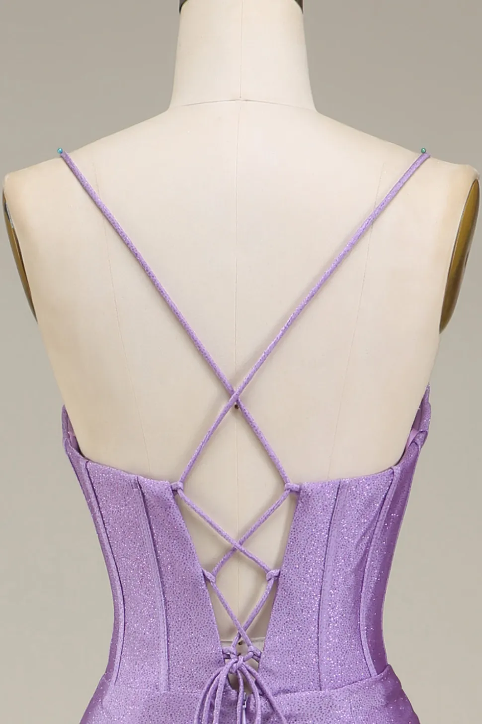 Cetim Esparguete Correias Lilás Vestido de Baile com Espartilho
