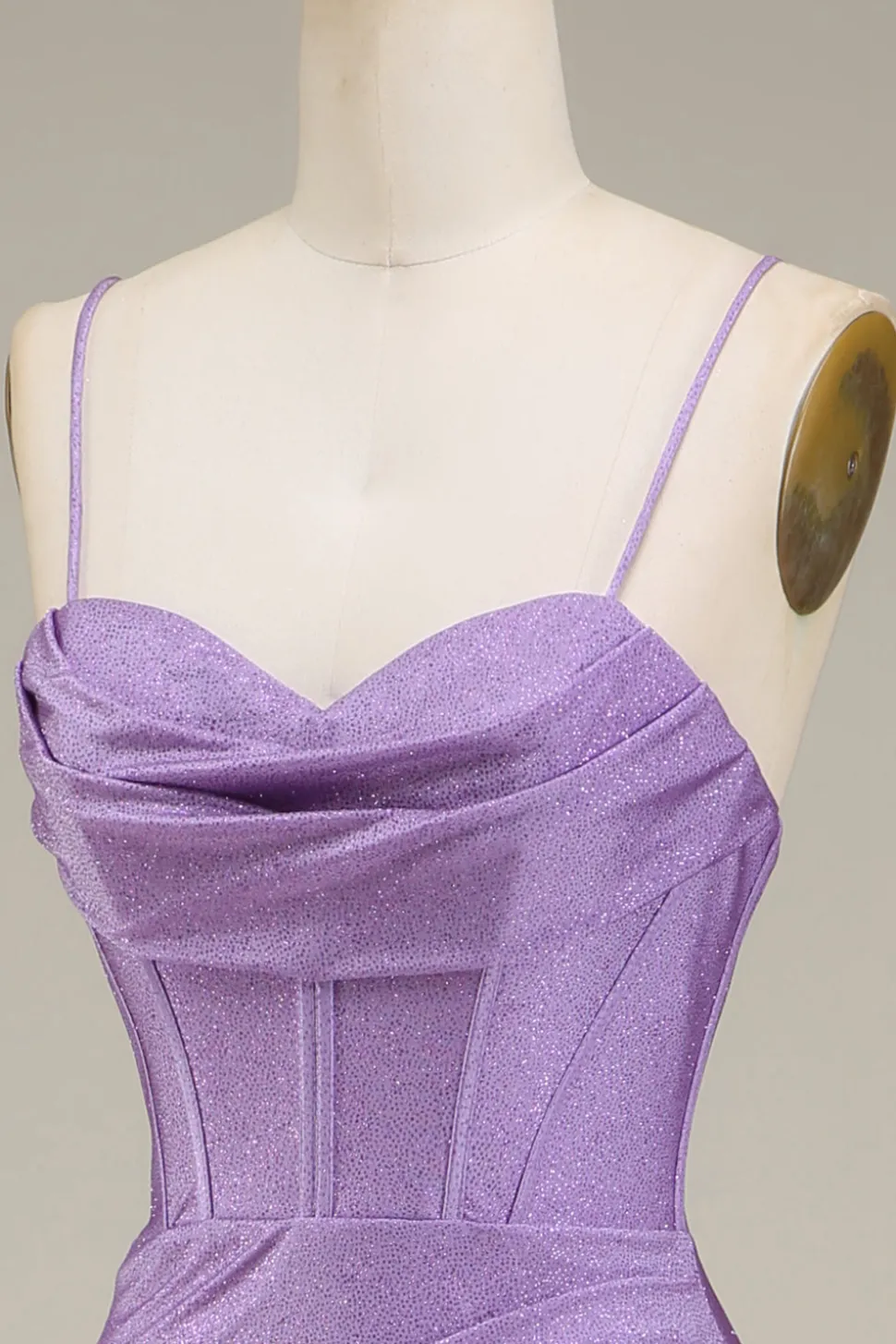 Cetim Esparguete Correias Lilás Vestido de Baile com Espartilho