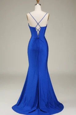 Cetim Esparguete Correias Lilás Vestido de Baile com Espartilho