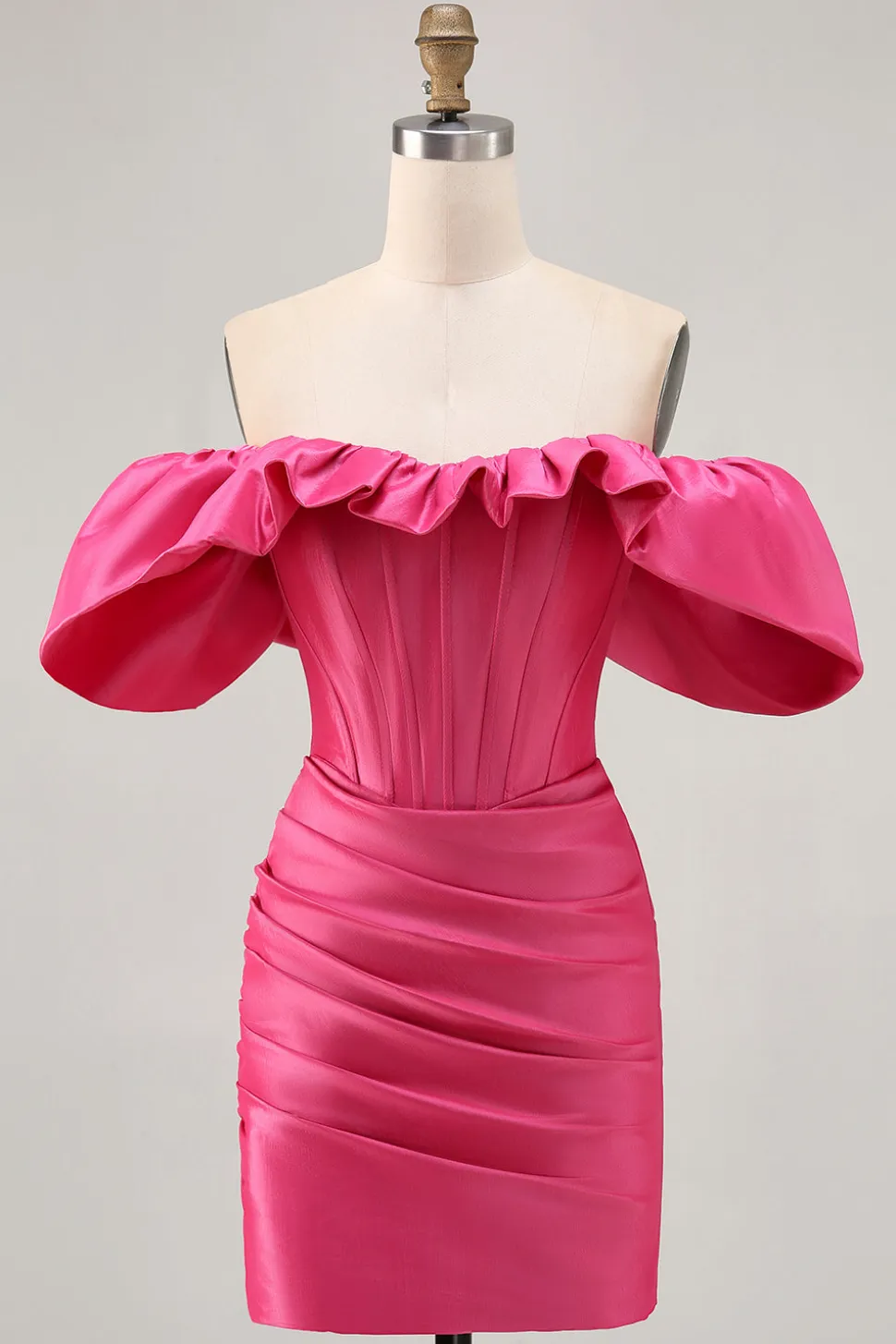 Cetim fora do ombro Fuchsia babado apertado Homecoming Dress