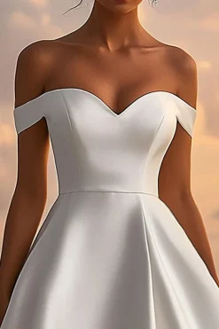 Cetim Fora do Ombro Midi Cetim Vestidos de Noiva