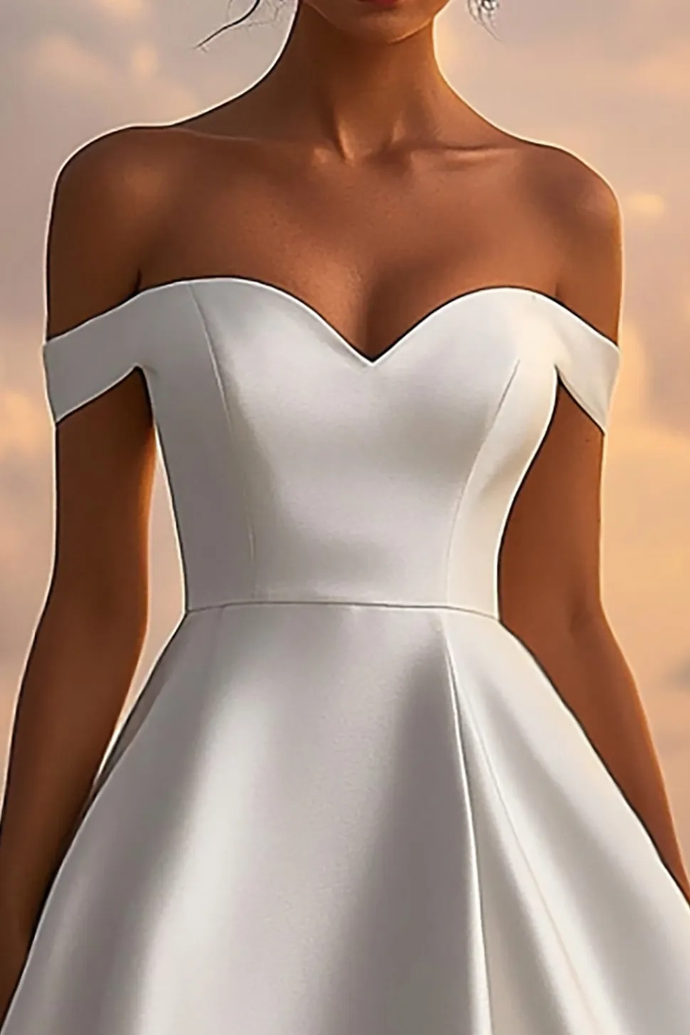 Cetim Fora do Ombro Midi Cetim Vestidos de Noiva