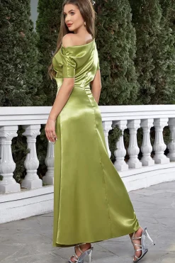 Cetim mangas curtas Matcha vestido formal