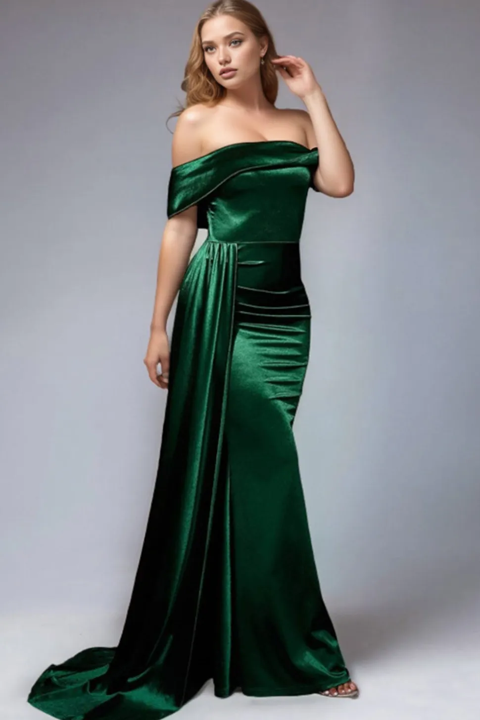 Cetim preto fora do ombro sereia vestido formal
