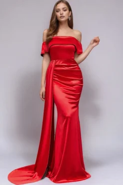 Cetim preto fora do ombro sereia vestido formal