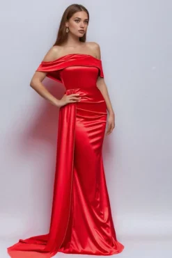 Cetim preto fora do ombro sereia vestido formal