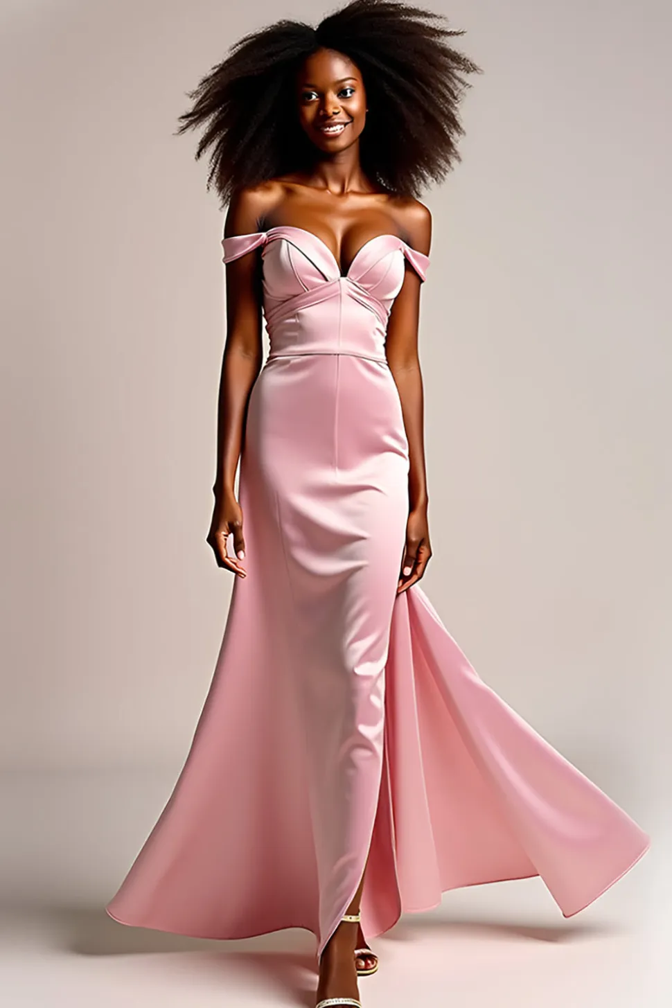 Cetim rosa fora do ombro longo vestido de baile com fenda