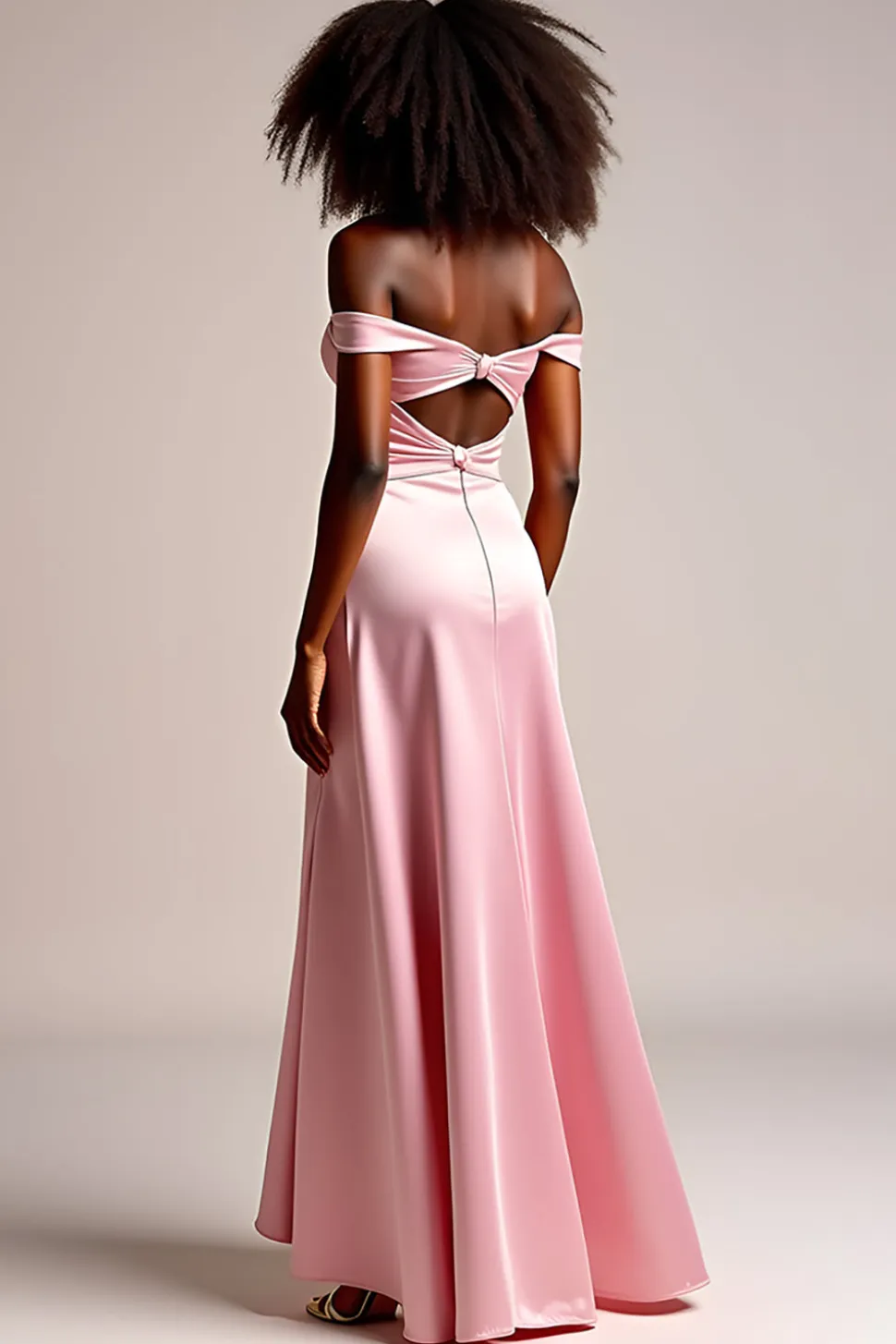 Cetim rosa fora do ombro longo vestido de baile com fenda