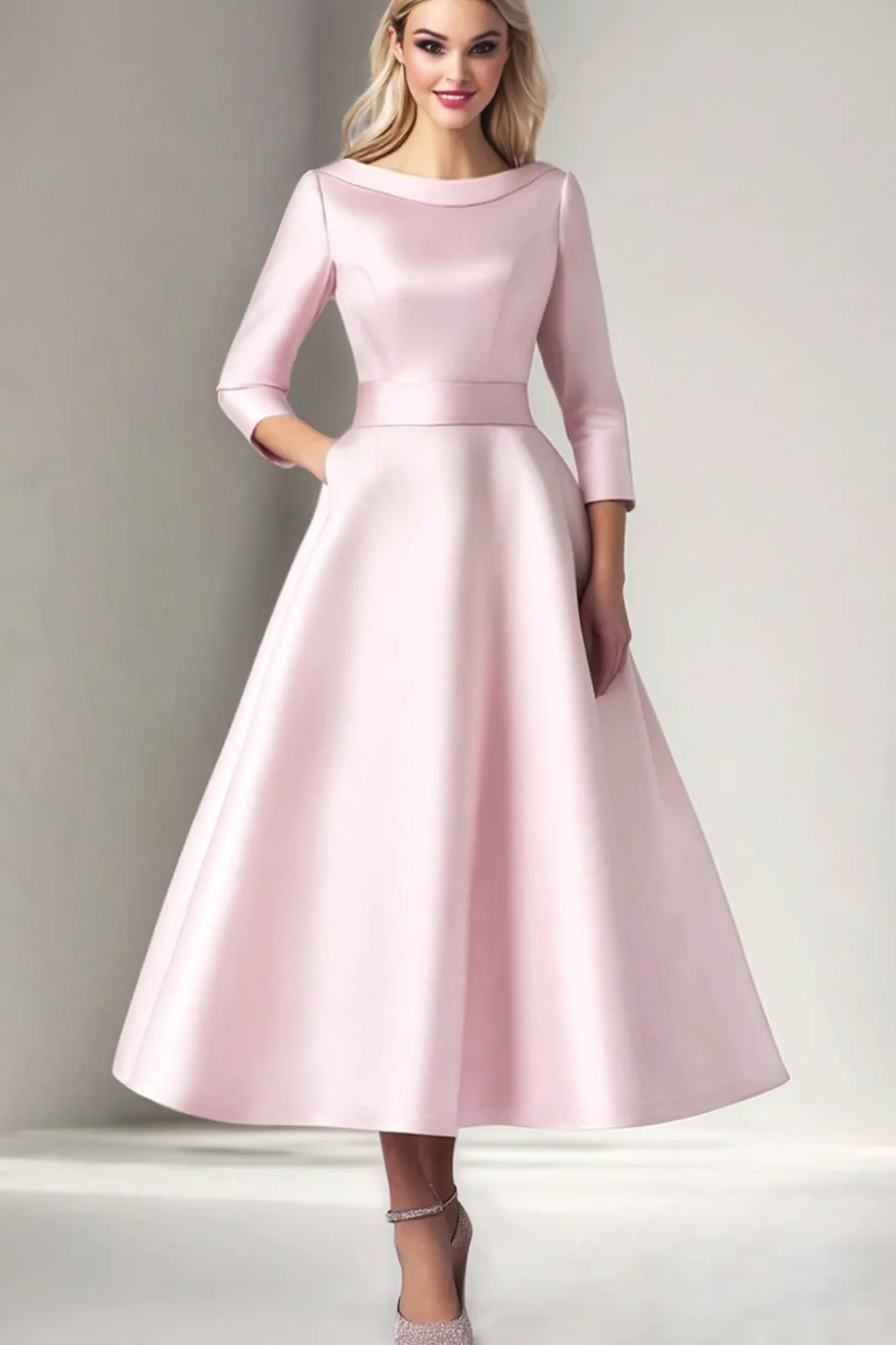 Cetim Rosa Uma Linha Chá Comprimento Mãe do Vestido da Noiva