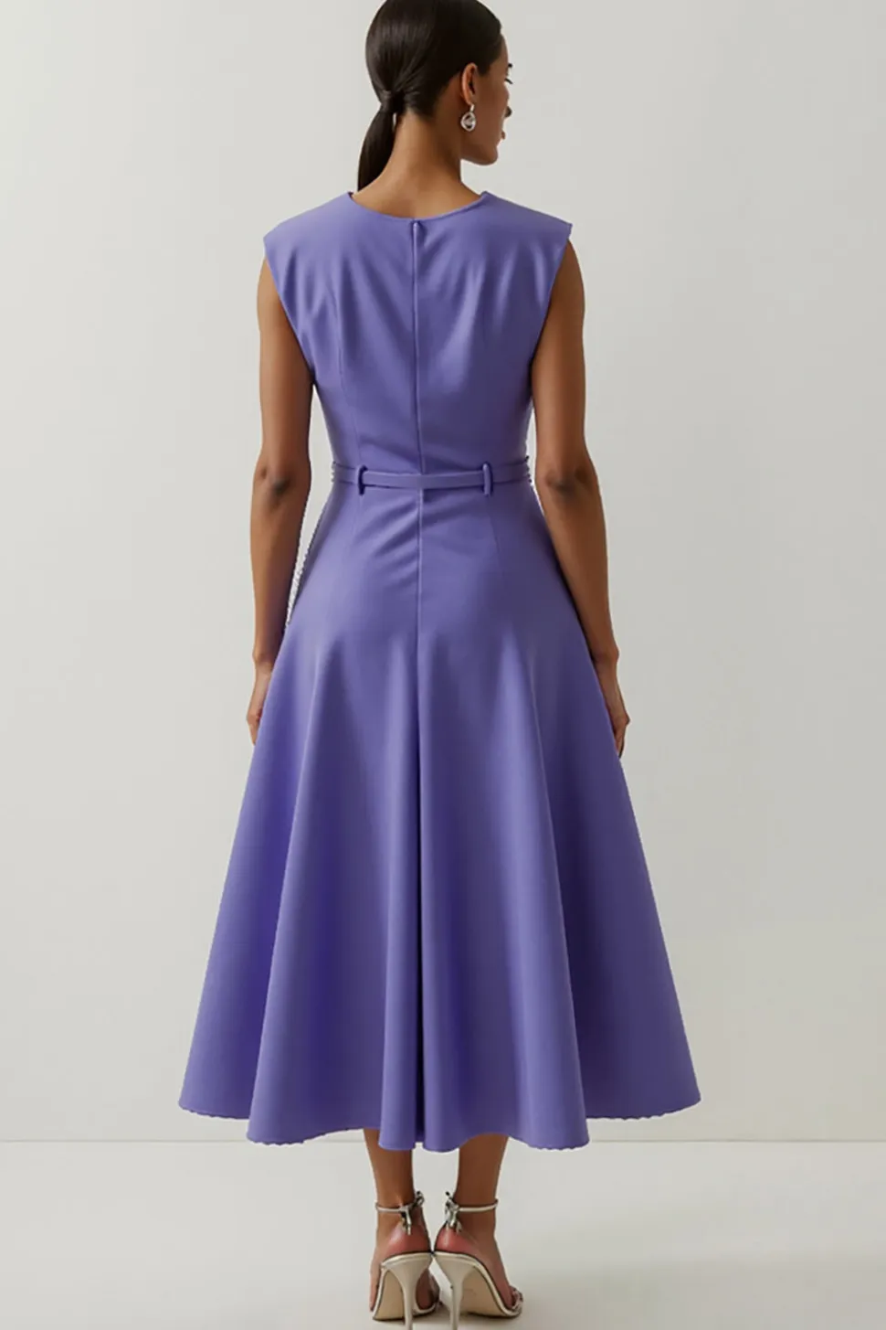 Cetim roxo Uma linha de chá comprimento semi formal vestido com flor 3D
