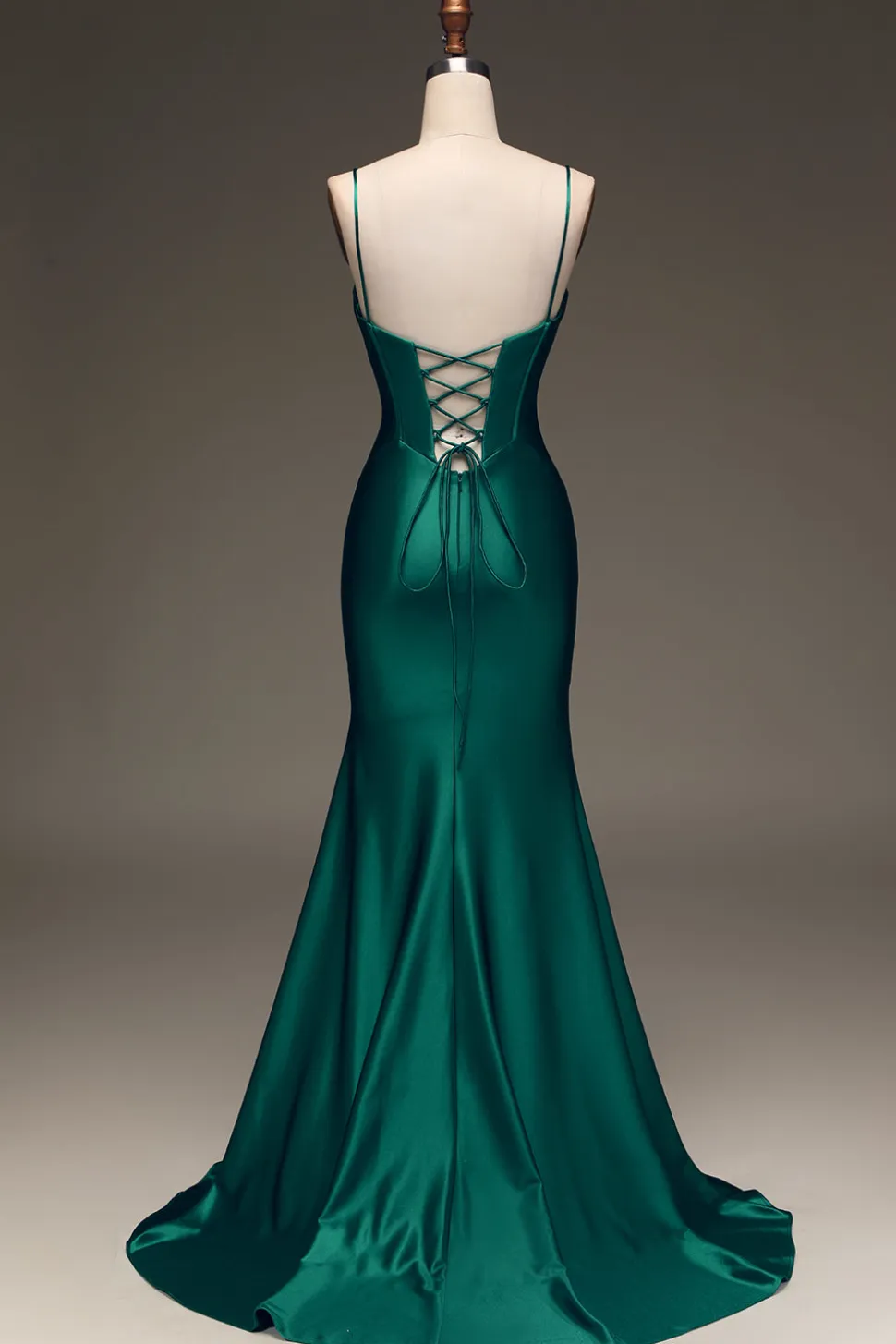 Cetim Sereia Lace-Up Back Dark Green Prom Dress com Espartilho