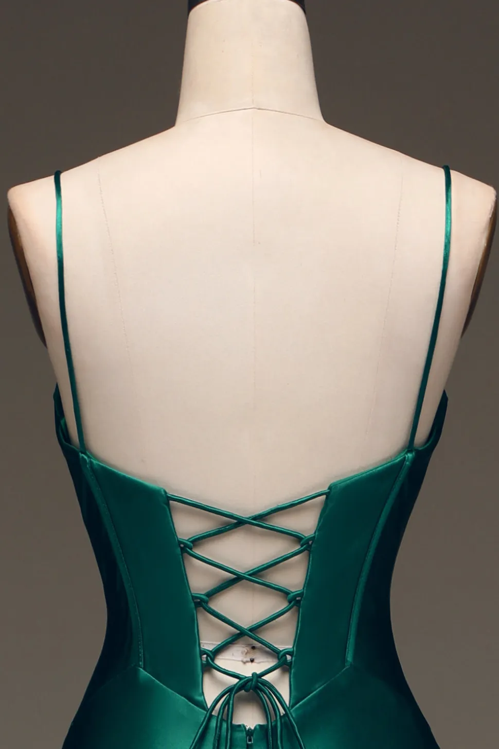 Cetim Sereia Lace-Up Back Dark Green Prom Dress com Espartilho