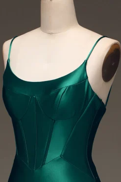 Cetim Sereia Lace-Up Back Dark Green Prom Dress com Espartilho