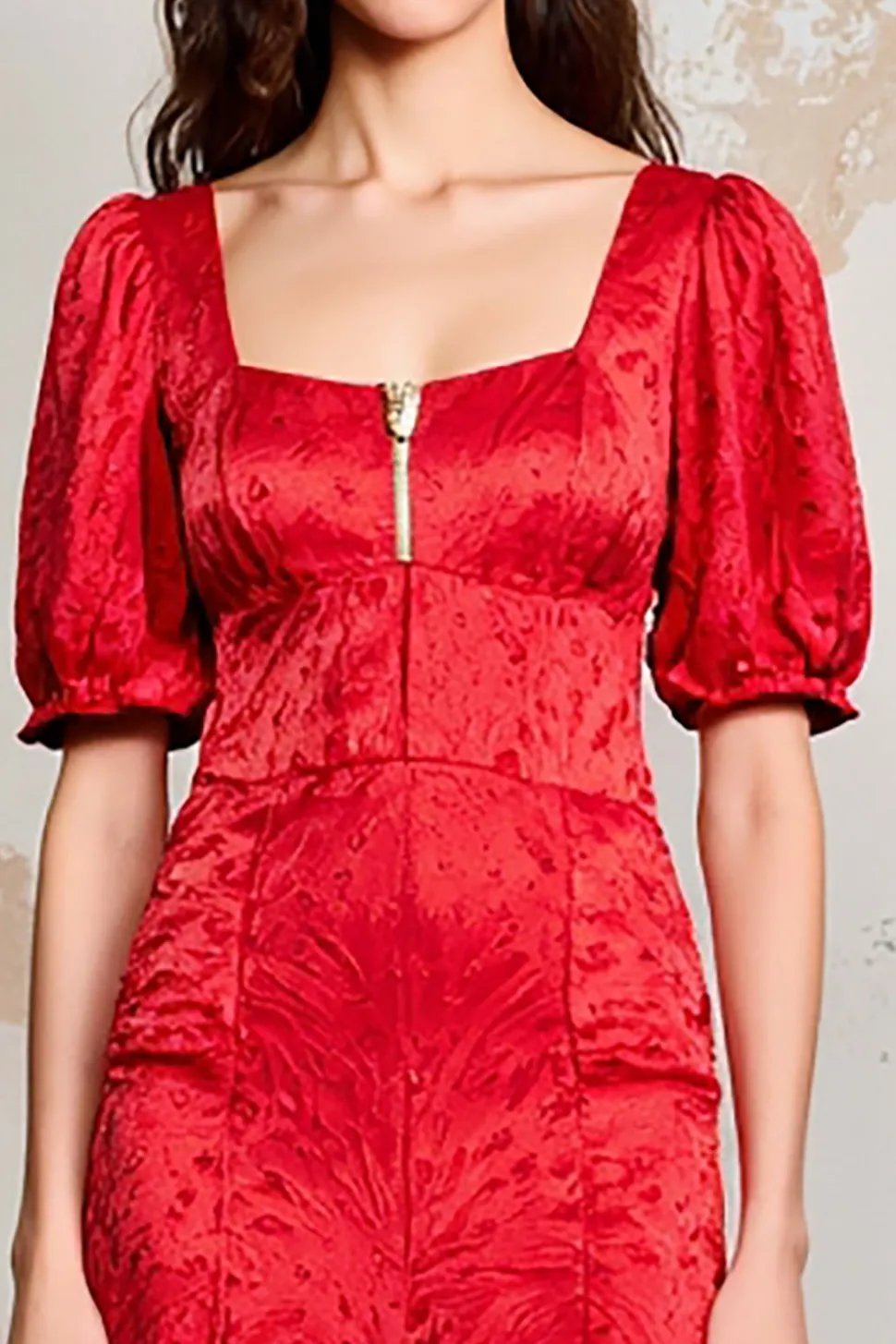 Cetim Vermelho Pescoço Quadrado Longo Vestido De Noiva Convidado