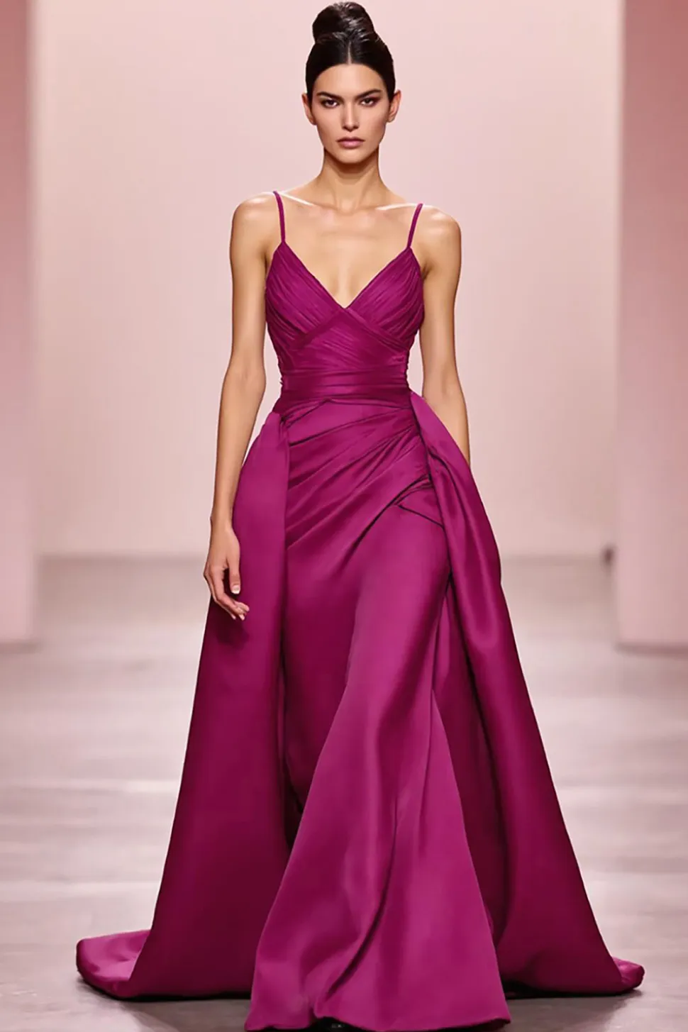 Cetima Ameixa Uma Linha Ruched Esparguete Correias Longo Vestido de Noite