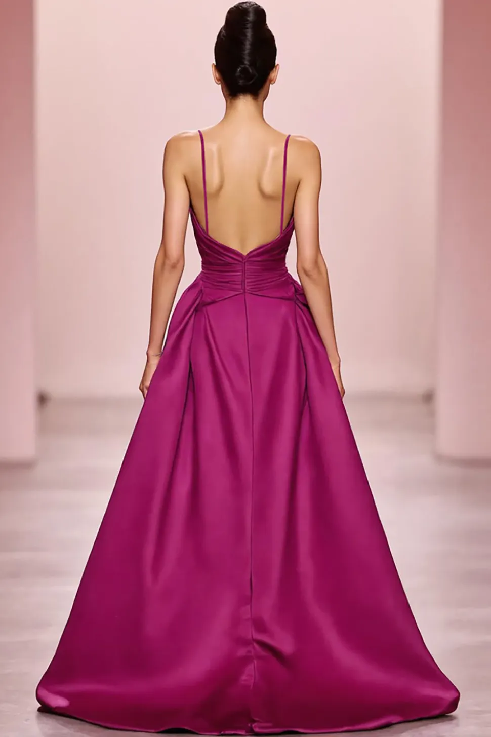 Cetima Ameixa Uma Linha Ruched Esparguete Correias Longo Vestido de Noite