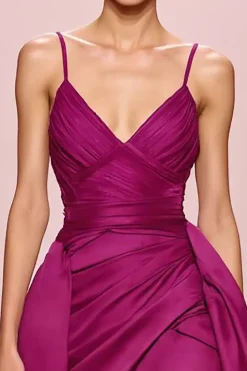 Cetima Ameixa Uma Linha Ruched Esparguete Correias Longo Vestido de Noite