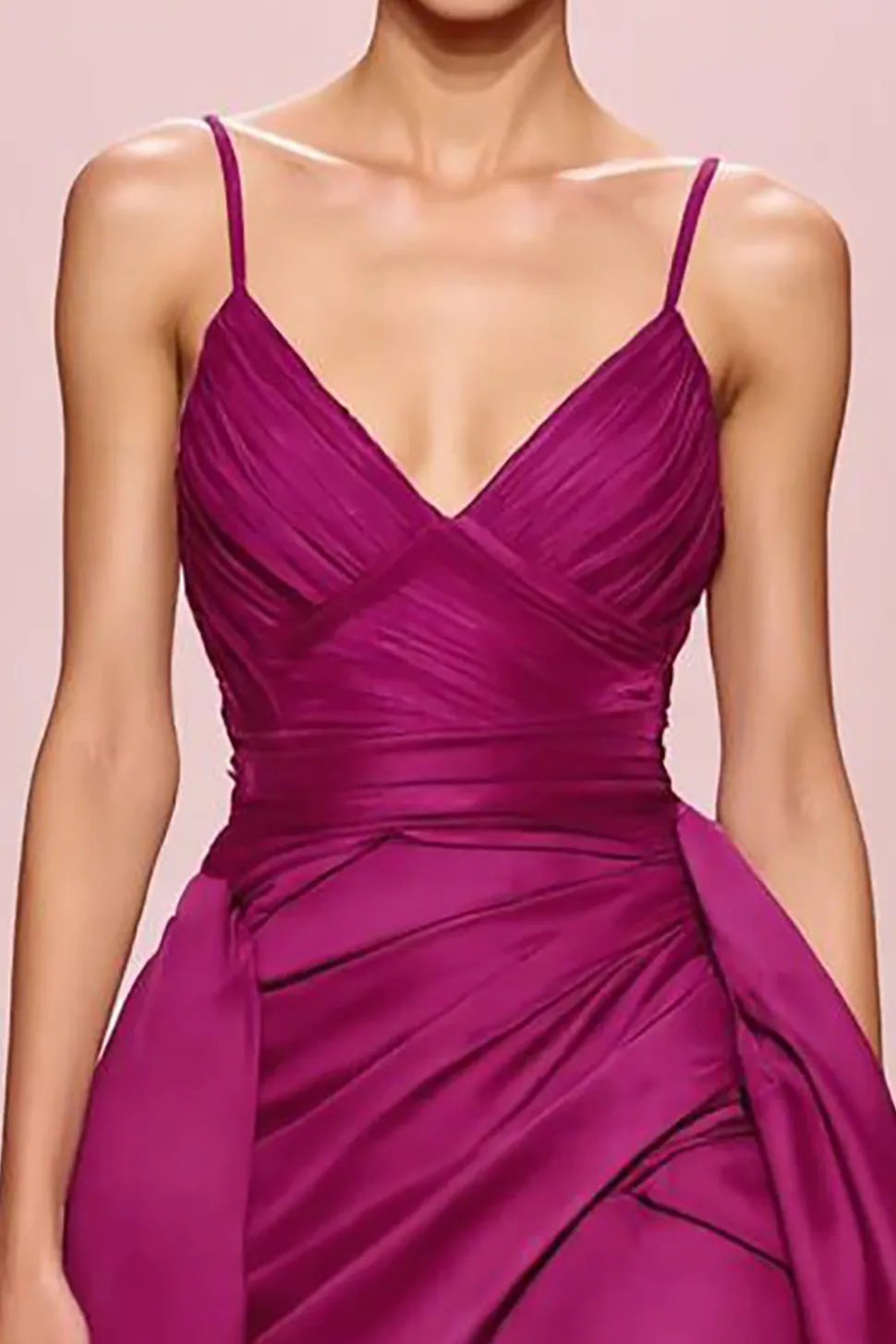 Cetima Ameixa Uma Linha Ruched Esparguete Correias Longo Vestido de Noite