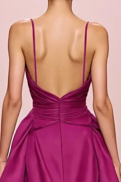 Cetima Ameixa Uma Linha Ruched Esparguete Correias Longo Vestido de Noite
