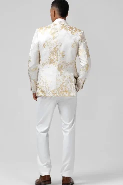 Champagne 2 Piece Pico Lapela Um Botão Jacquard Masculino Prom Suits