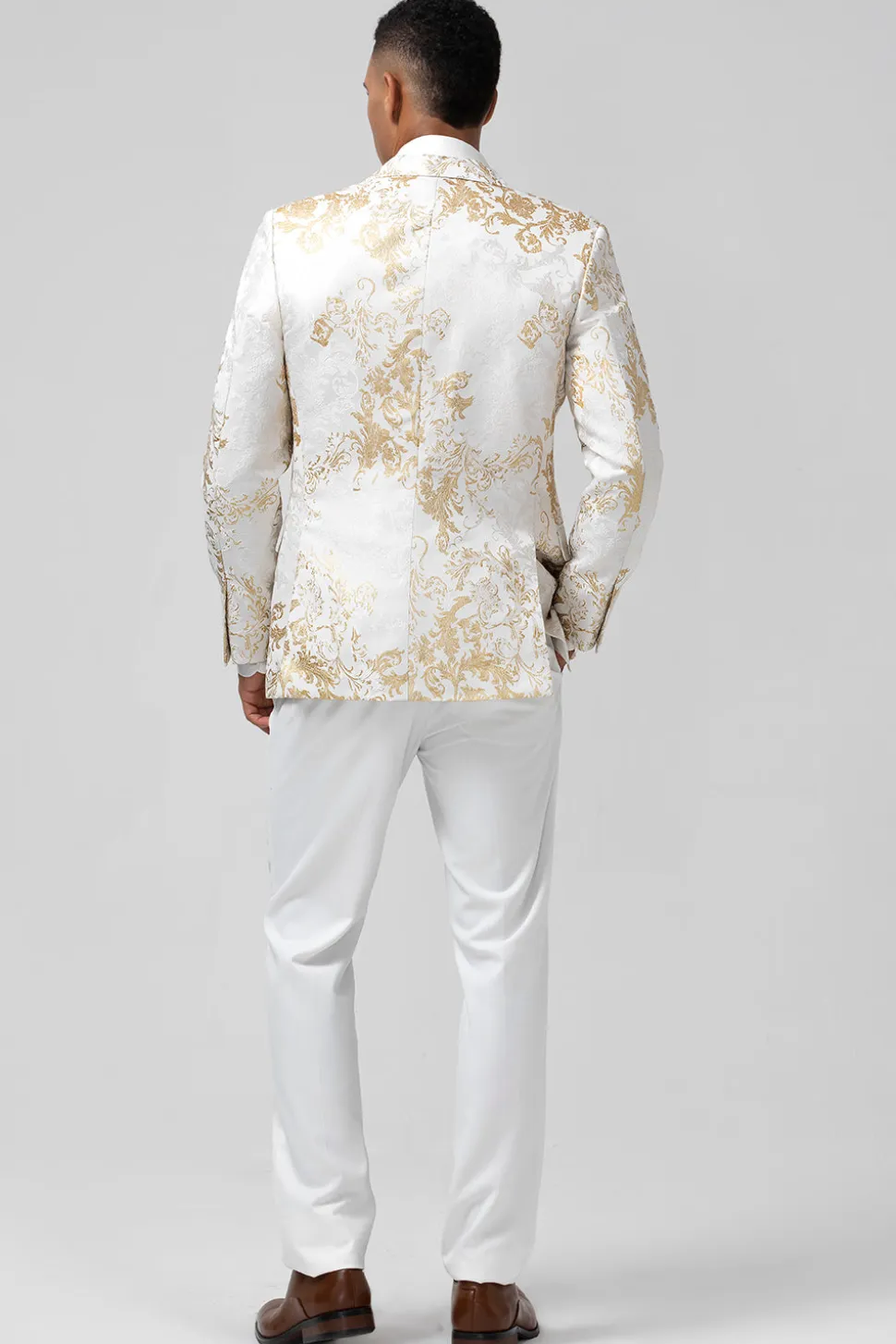 Champagne 2 Piece Pico Lapela Um Botão Jacquard Masculino Prom Suits