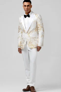 Champagne 2 Piece Pico Lapela Um Botão Jacquard Masculino Prom Suits