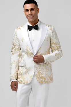 Champagne 2 Piece Pico Lapela Um Botão Jacquard Masculino Prom Suits