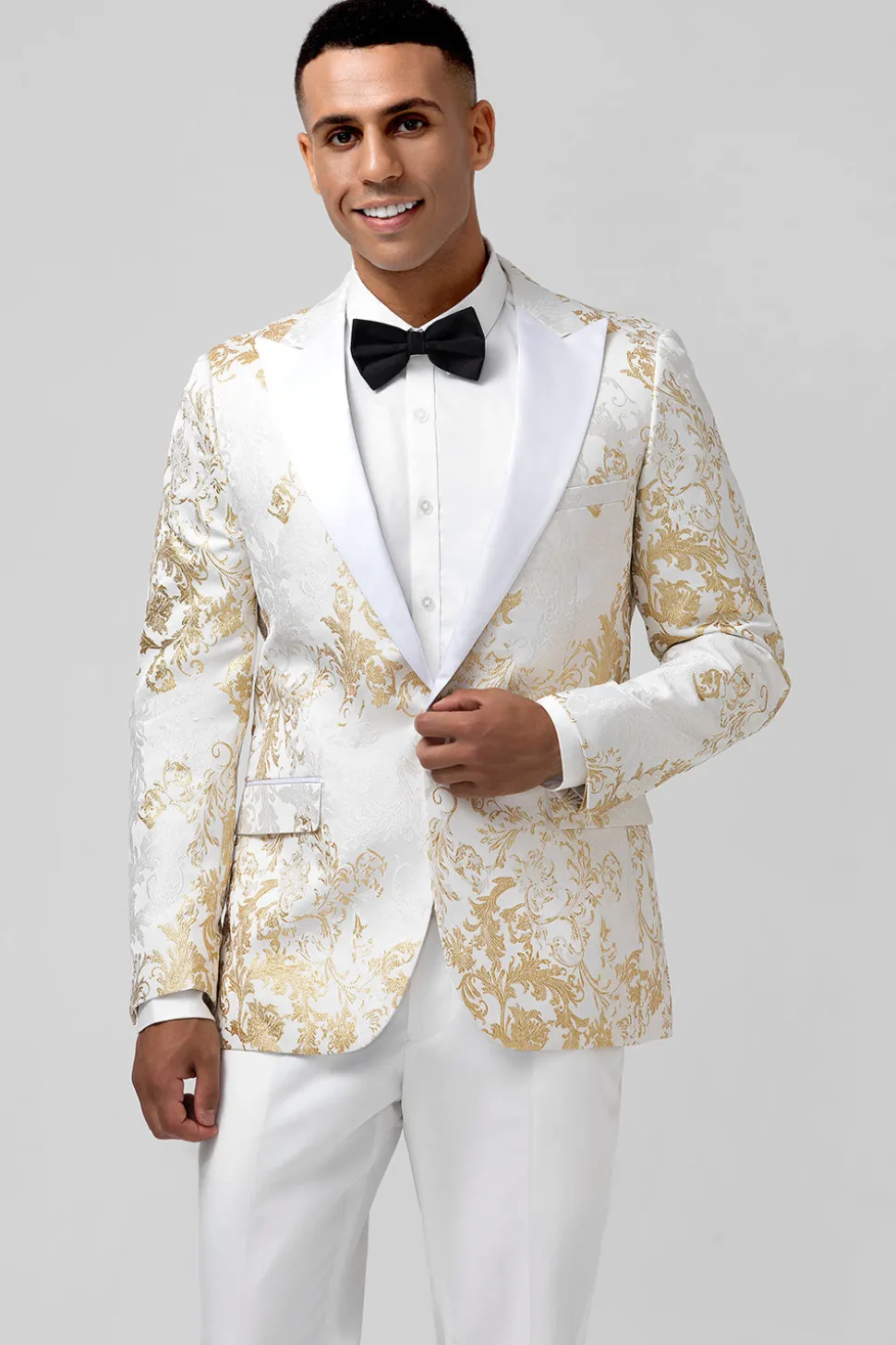 Champagne 2 Piece Pico Lapela Um Botão Jacquard Masculino Prom Suits