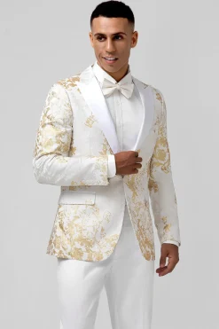 Champagne 2 Piece Pico Lapela Um Botão Jacquard Masculino Prom Suits