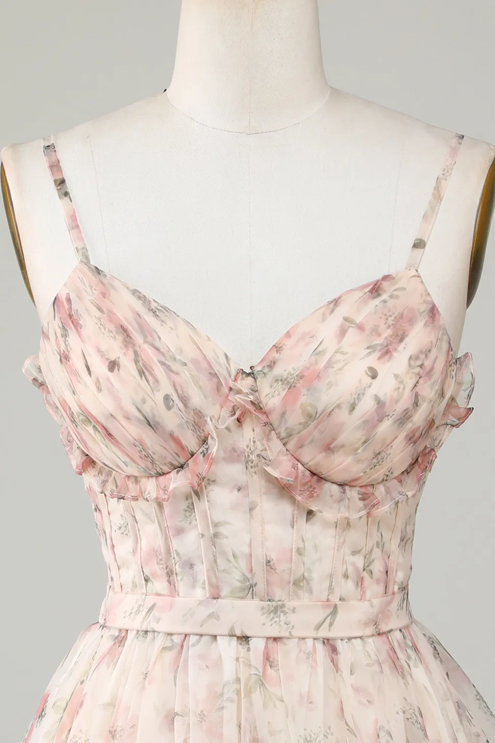 Champagne A-Line Corset Vestido Curto Homecoming Floral