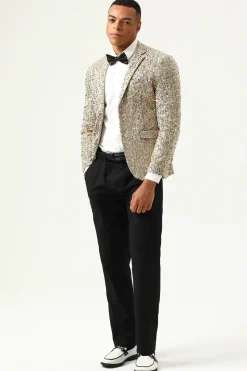 Champagne Lantejoulas Blazer de Festa Lapela Entalhada