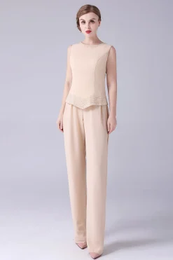 Champagne Long Coat 3 Peças Mãe da Noiva Pant Suits