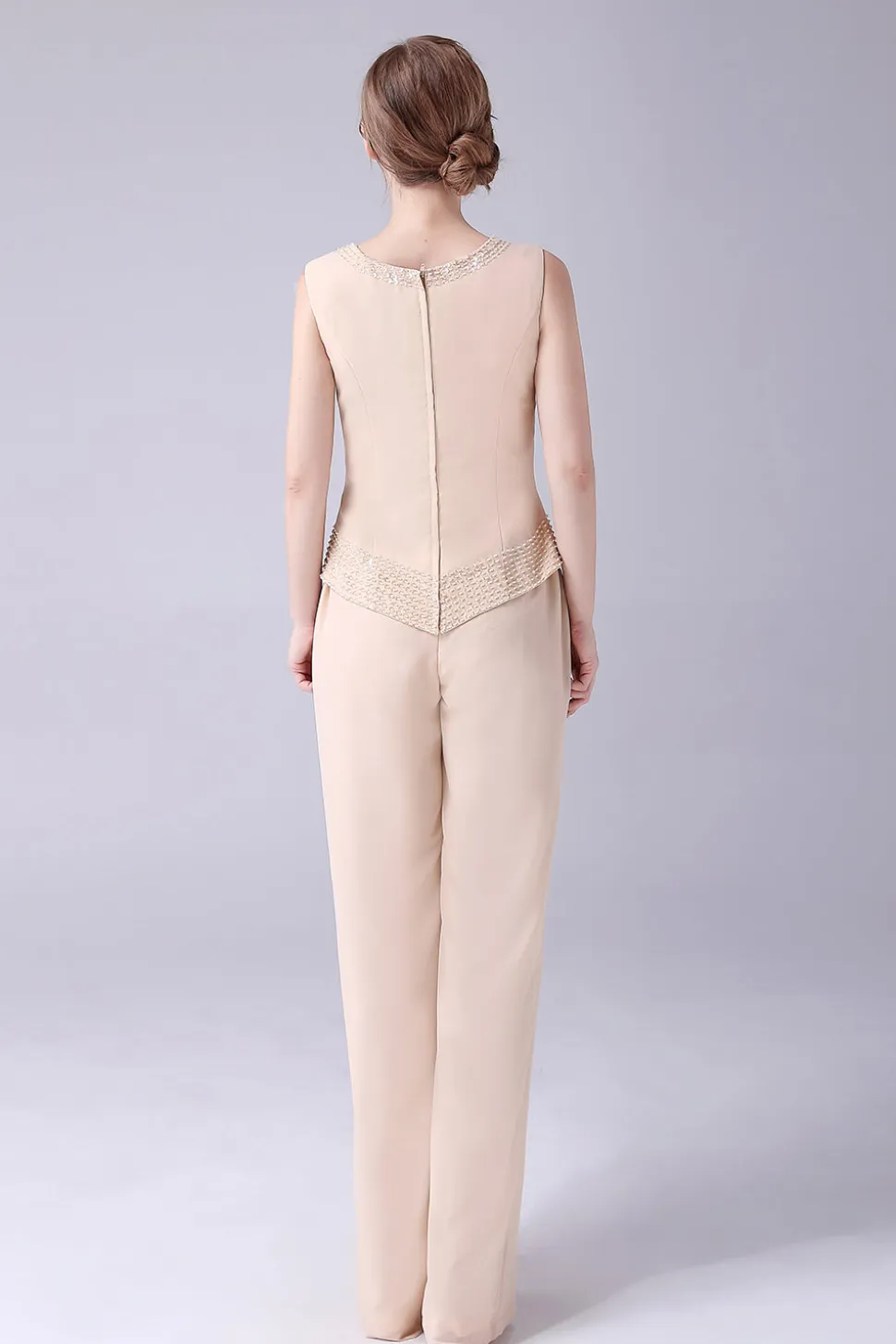 Champagne Long Coat 3 Peças Mãe da Noiva Pant Suits