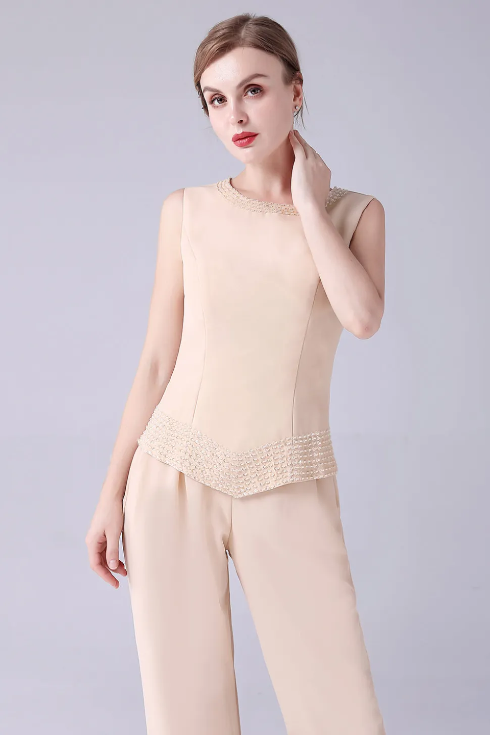 Champagne Long Coat 3 Peças Mãe da Noiva Pant Suits