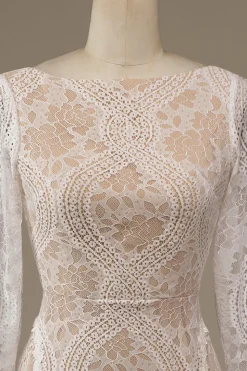 Champagne mangas compridas renda varrer trem vestido de noiva