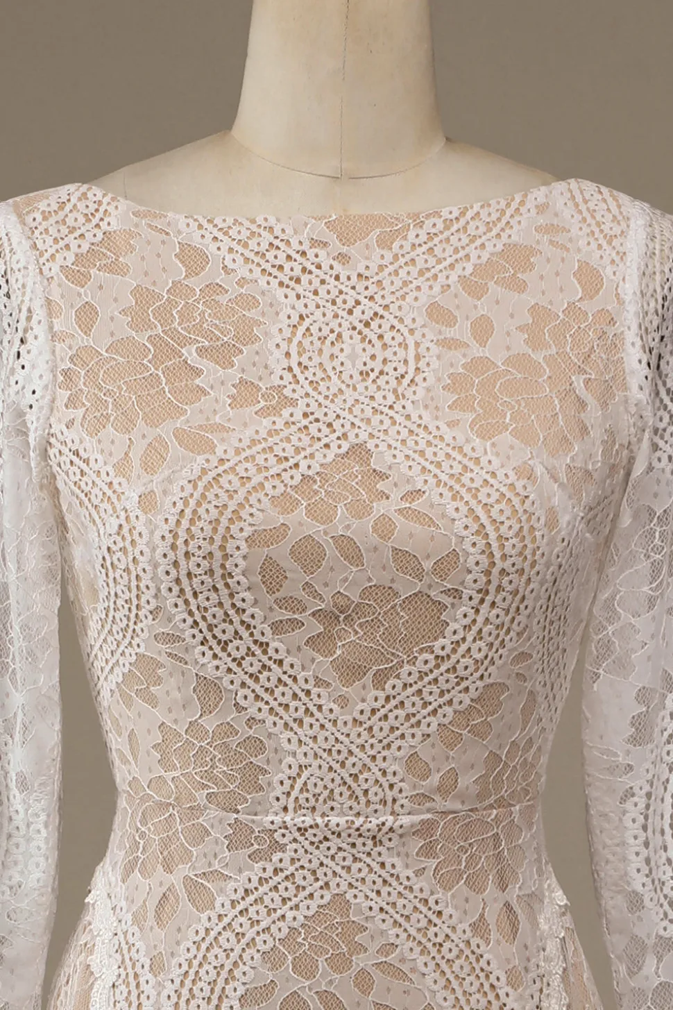Champagne mangas compridas renda varrer trem vestido de noiva