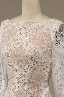 Champagne mangas compridas renda varrer trem vestido de noiva