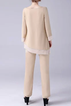 Champagne Mangas Longas 2 Peças Mãe da Noiva Pant Suits